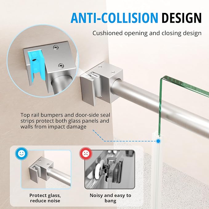 Frameless Sliding Shower Door 56–60 in W x 76 in H, 10mm Clear Tempered Glass - Image 6