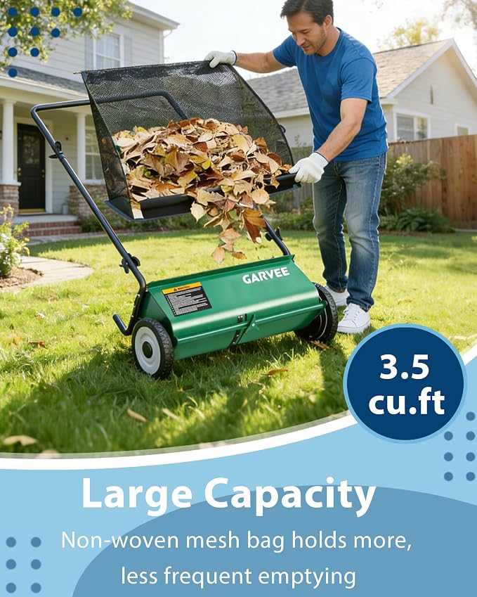 Push Lawn Sweeper, 21-Inch Width Enhanced 4-Brush System, 3.5 ft Capacity Heavy - Image 6
