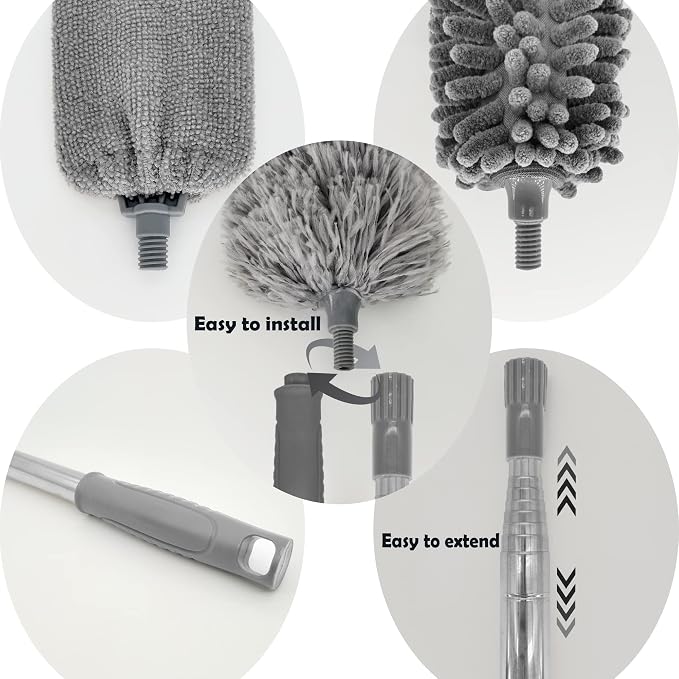 Microfiber Duster with Telescoping Extension Pole Kit, 4 Cleaning Head and 1 - Image 5