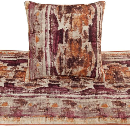 The HomeCentric King Queen Twin Pink & Orange Designer CA King 86"x18" Bed Runner with Pillow Cover, Ikat & Quilted Bed Scarf on Cotton Printed Fabric - Ikat Splash