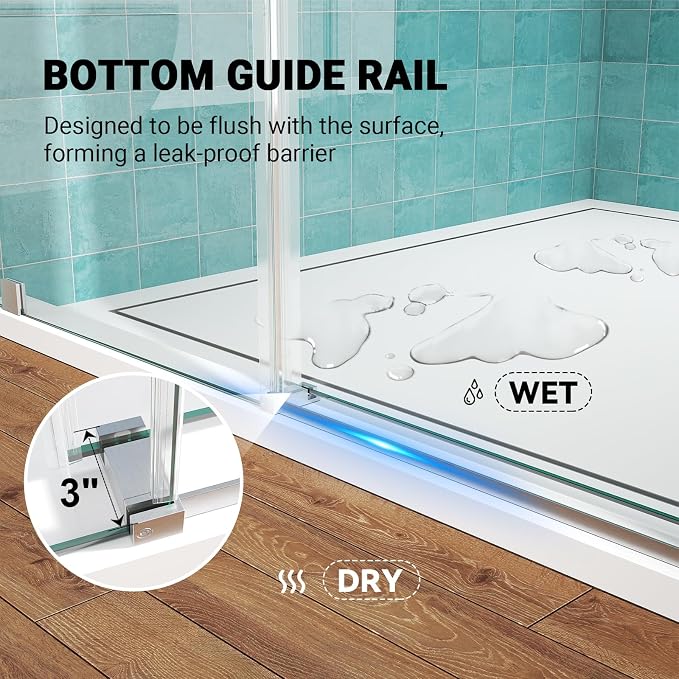 Frameless Sliding Shower Door 56–60 in W x 76 in H, 10mm Clear Tempered Glass - Image 7