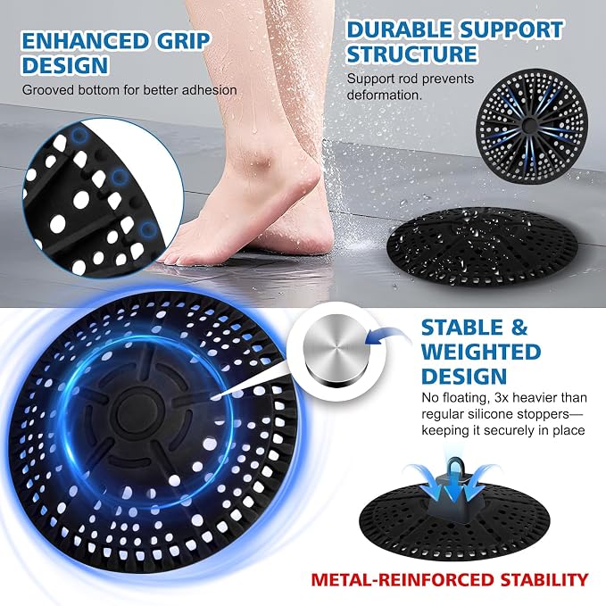 ZOOY Shower Drain Hair Catcher, 2 Pack 5.5 Inch Silicone Large Drain Cover - Image 2