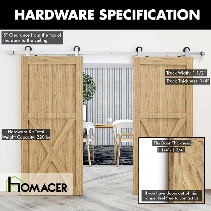 Homacer Brushed Nickel Non-Bypass Sliding Barn Door Hardware Kit, - Image 5