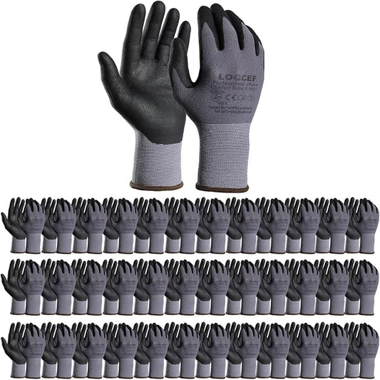 LOCCEF Safety Work Gloves MicroFoam Nitrile Coated-12 Pairs, Seamless Knit by LOCCEF