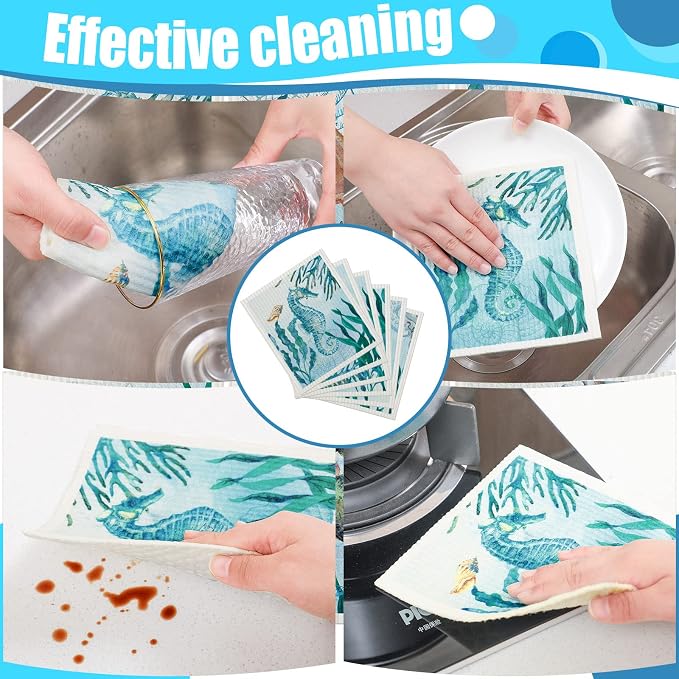 6 Pcs Swedish Kitchen Dish Towels Kitchen Cloths Reusable Sponge Cleaning - Image 5