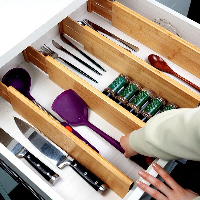 Utoplike Bamboo Drawer Dividers Large, Adjustable Kitchen Drawer Organizers - Image 6