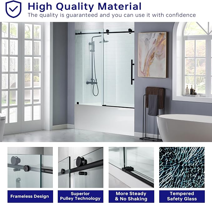 Woodbridge Frameless Bathtub Shower Doors 56-60" Width x 62" Height - Image 2