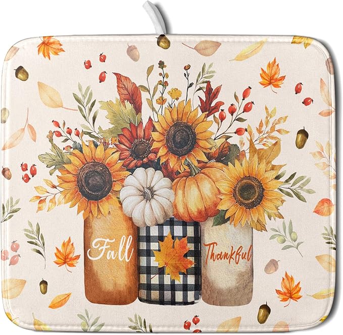 Autumn Sunflowers Vase Dish Drying Mat by Sweetshow