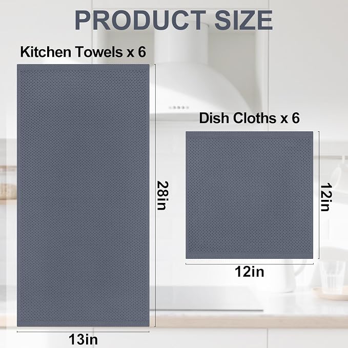 Homaxy 100% Cotton Kitchen Towels and Dishcloths Set, 12 x 12 Inches and 13 x - Image 4