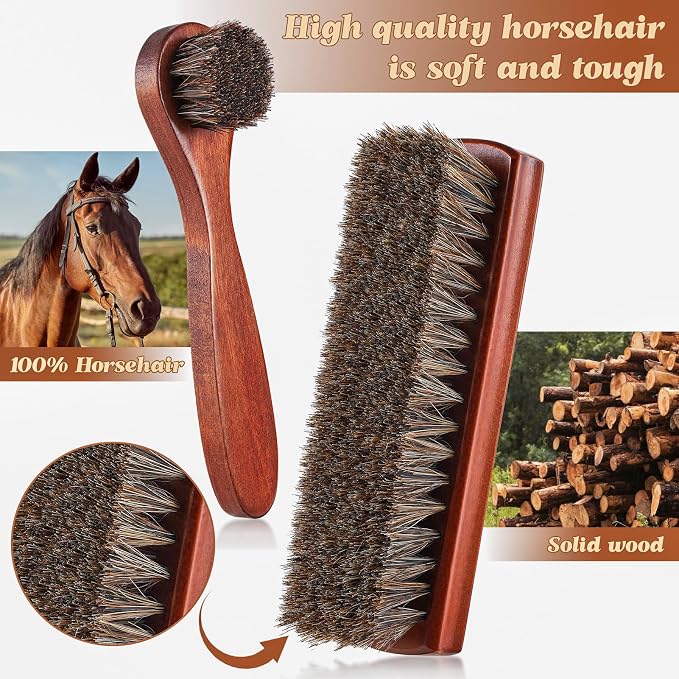 2 Pcs Horsehair Shoe Brush Kit Polishing Daubers Applicators Leather Care - Image 3