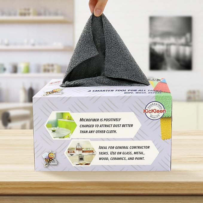 Microfiber Cleaning Cloth, Lint-Free Shop Towels Reusable, Bulk Rags in a Box - Image 3