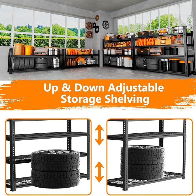 Storage Shelves Heavy Duty 3 PCS, 4-tier Adjustable Metal Industrial Utility - Image 5