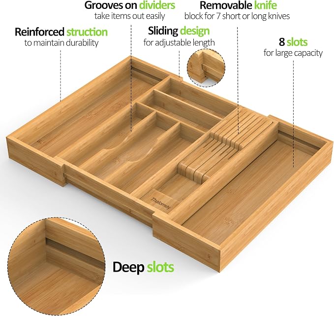 Bamboo Kitchen Drawer Organizer, Expandable Utensil Organizer - Image 3