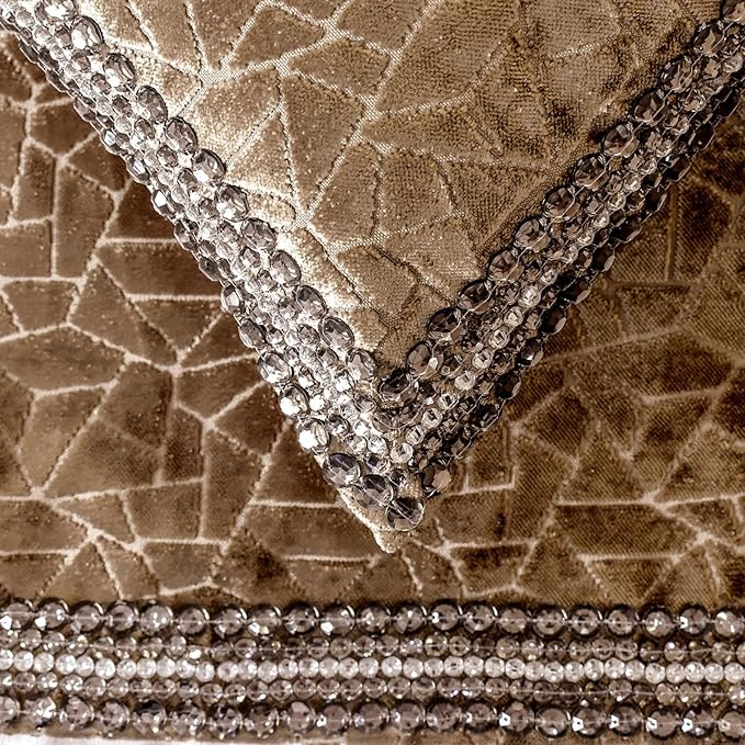 The HomeCentric King/Queen/Twin Brown Decorative Bed Runner Full 68"x18" Bed Runner with Two Pillow Cover, Border, Crystal, Cut Velvet, Mosiac Pattern Bed Scarf on Velvet Fabric - Velvet Fusion