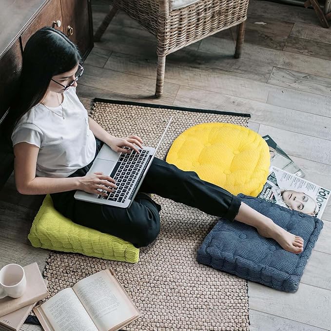 Large Square and Round Floor Cushions for Adults 2 Pack Meditation Floor Pillow Orange Corduroy Floor Seat Pillows Cushion for Living Room Balcony Tatami Yoga,18x18 Inch