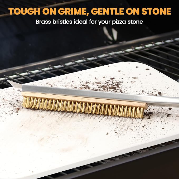 21'' Pizza Brush with Stainless Steel Stone Scraper - Image 2
