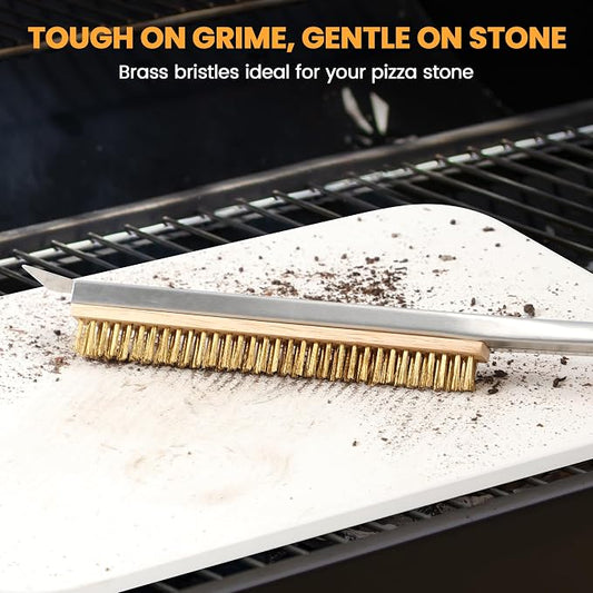 21'' Pizza Brush with Stainless Steel Stone Scraper - Image 2