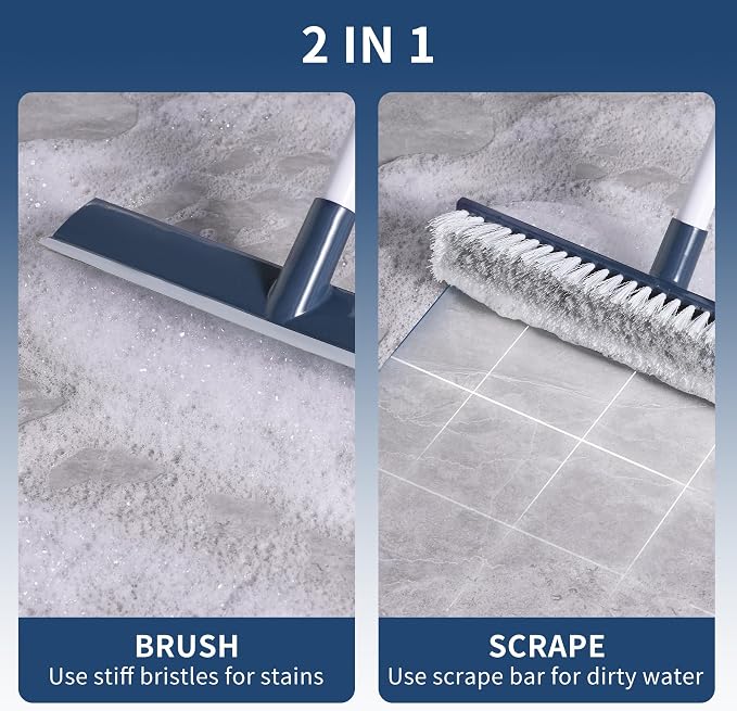BOOMJOY Floor Scrub Brush with 57" Long Handle, 2 in 1 Scrape and Brush - Image 3