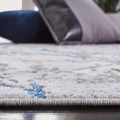 SAFAVIEH Amelia Collection Area Rug - 3' Square, Grey & Blue, Modern Abstract Design, Non-Shedding & Easy Care, Ideal for High Traffic Areas in Living Room, Bedroom (ALA293F)