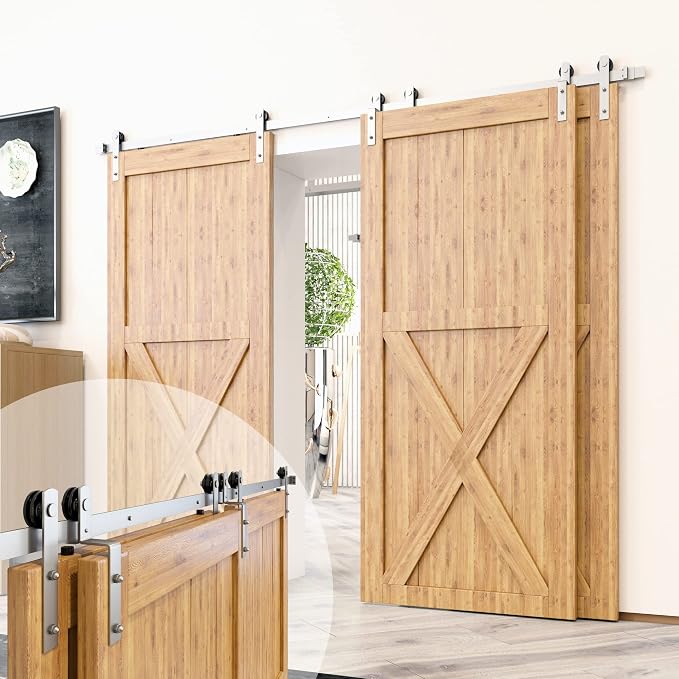 Homacer Brushed Nickel Single Track Bypass Sliding Barn Door Hardware Kit by HOMACER