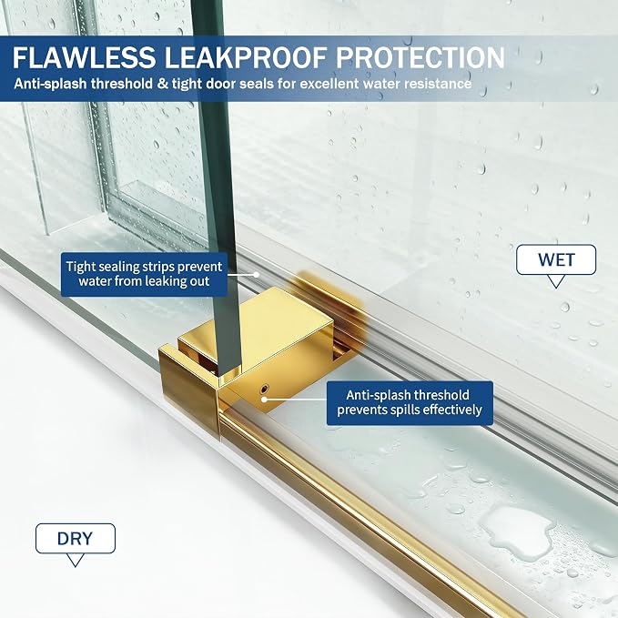 Abruzzo 56"-60" x76" Frameless Shower Door Gold - Image 6