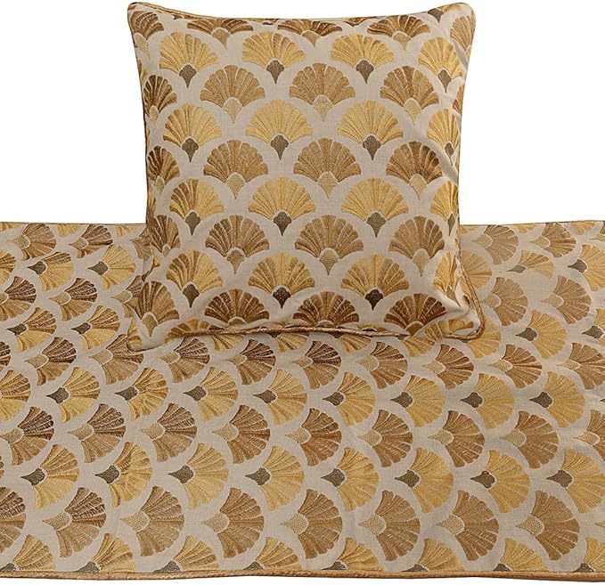 The HomeCentric King Queen Twin Beige & Yellow Gold Handmade Full 68"x18" Bed Runner Without Pillow Cover, Floral Embroidery Bed Scarf on Cotton Embroidery Fabric - Autumn Bloom