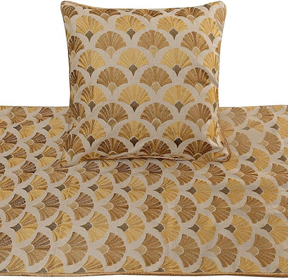 The HomeCentric King Queen Twin Beige & Yellow Gold Handmade Full 68"x18" Bed Runner Without Pillow Cover, Floral Embroidery Bed Scarf on Cotton Embroidery Fabric - Autumn Bloom