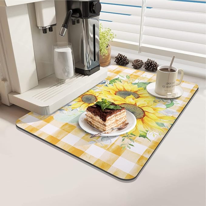 LOKHOM Dish Drying Mat for Kitchen Counter, Vintage Floral Dish Drainer Rack - Image 3