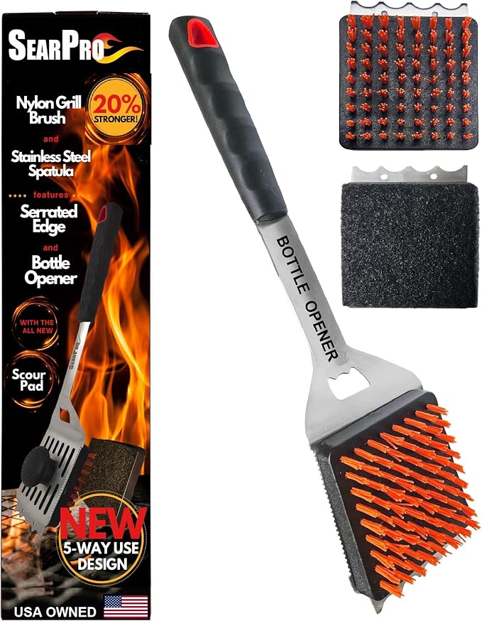 5-in-1 Grill Brush Combo by SearPro BBQ Cleaner Scraper Barbecue Tool by SearPro