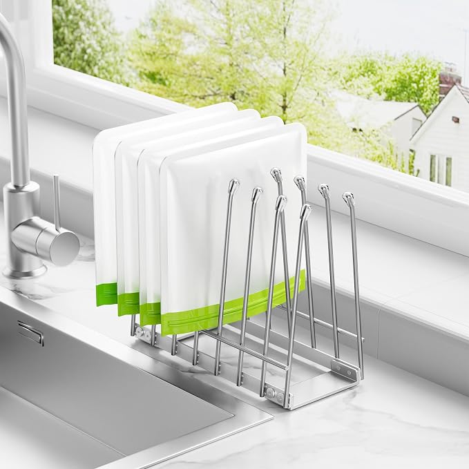 Plastic Bag Drying Rack, Metal Reusable Silicone Ziplock Bag & Bottle Drying - Image 2