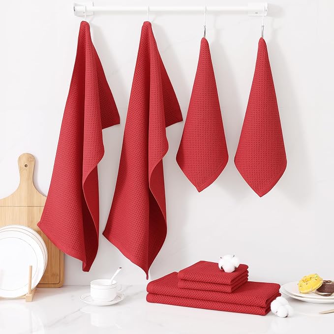 Homaxy 100% Cotton Kitchen Towels and Dishcloths Set, 12 x 12 Inches and 13 x - Image 7