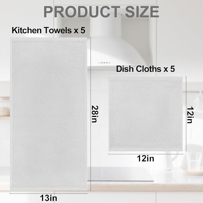 Homaxy 100% Cotton Kitchen Towels and Dishcloths Set, 12 x 12 Inches and 13 x - Image 4