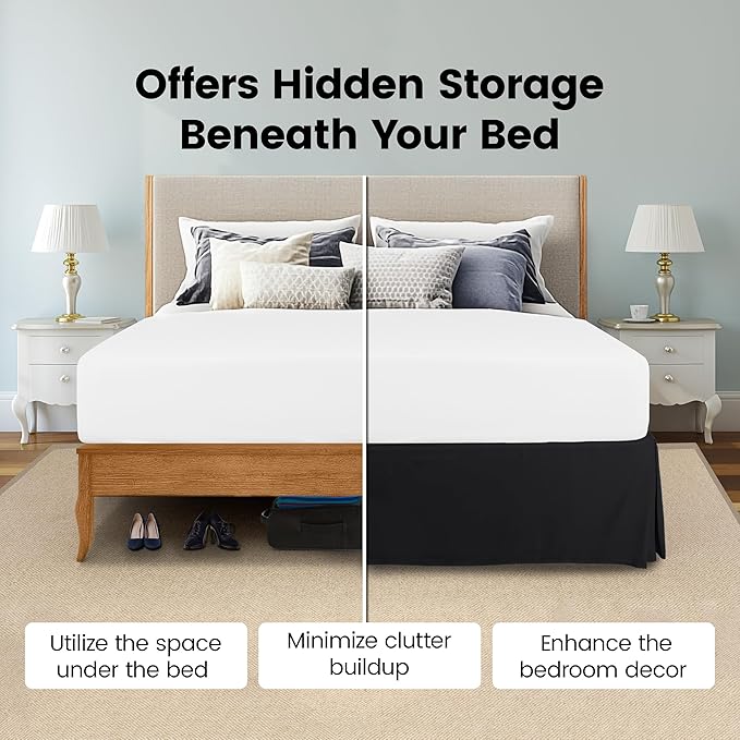 Utopia Bedding King Bed Skirt - Soft Quadruple Pleated Ruffle - Easy Fit with 16 Inch Tailored Drop - Hotel Quality, Shrinkage and Fade Resistant (King, Black)