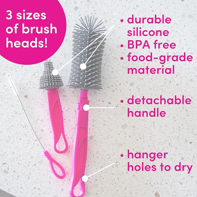 Dapple Breast Pump Cleaning Kit, 3 Baby Bottle Cleaning Brushes, Hypoallergenic - Image 4