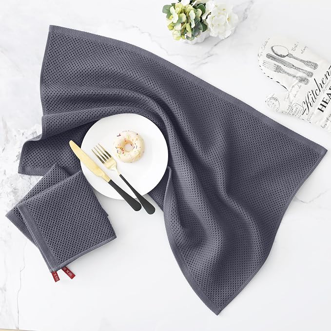 Homaxy 100% Cotton Kitchen Towels and Dishcloths Set, Large 12 x 12 Inches and - Image 6