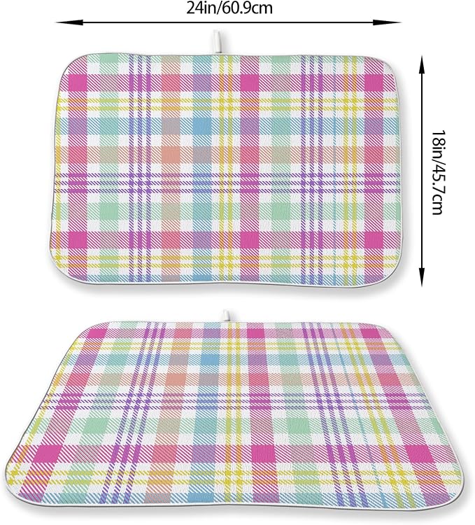 Easter Checkered Dish Drying Mats 18x24 Inch Colorful Buffalo Plaid Drying Mats - Image 2