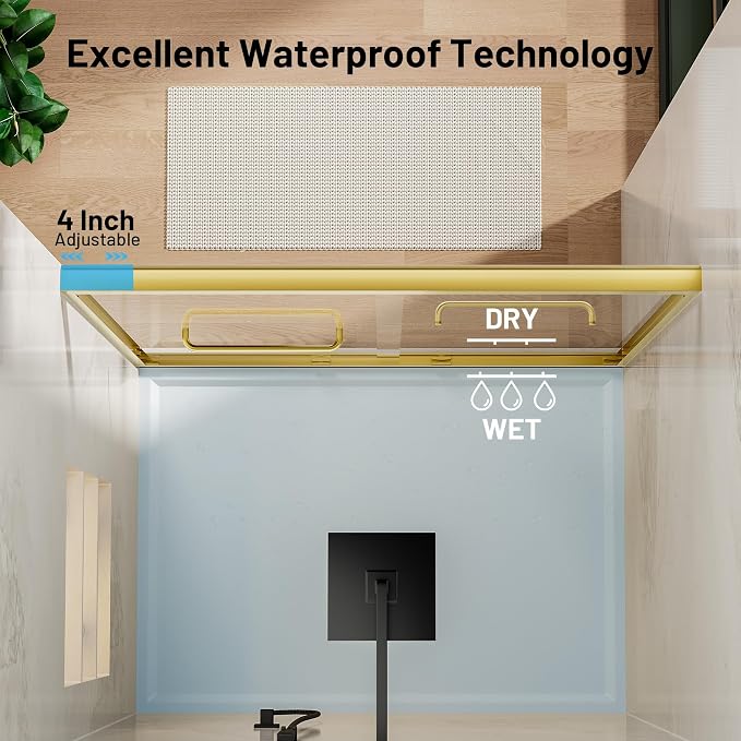 50-54" W x 70" H Double Sliding Shower Door, Semi-Frameless Shower Door - Image 6