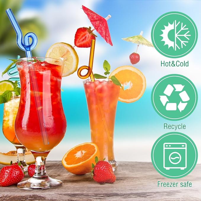Yinkin 6 Pcs Wavy Glass Straws Reusable Curved Straw Shatter Resistant - Image 4