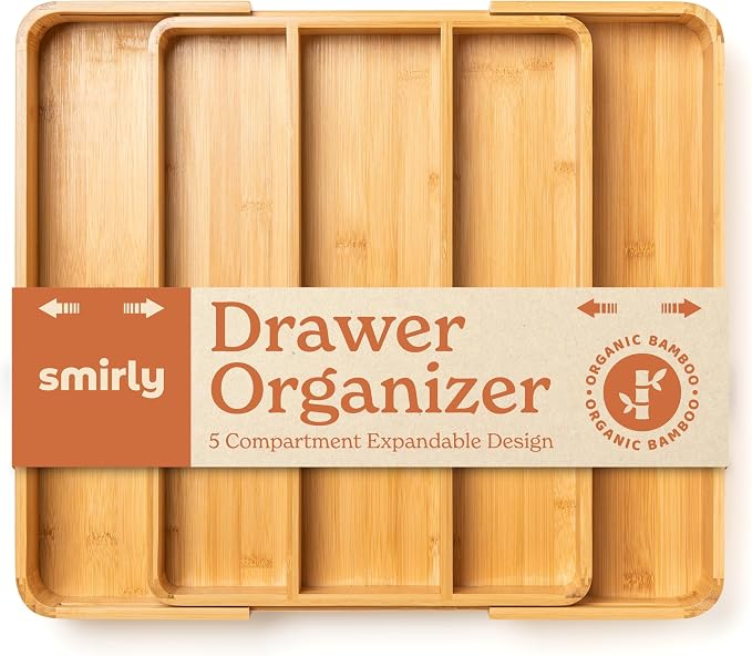 SMIRLY Silverware Drawer Organizer – Bamboo Kitchen Drawer Organizer, by Smirly
