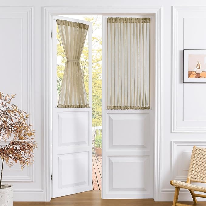 Tollpiz Short Sheer Door Curtain Closet Linen Textured Curtain Sheers Doorway by Tollpiz