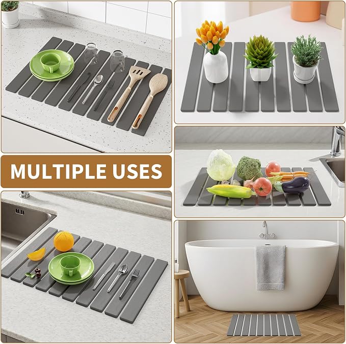Stone Dish Drying Mats for Kitchen Counter, 23.6''x15.3'' Foldable Quick Dry - Image 7