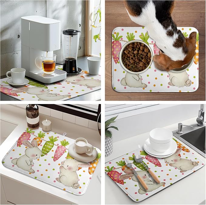 Easter Spring Dish Drying Mats Cute Bunny Dish Mat Easter colorful Carrots - Image 7