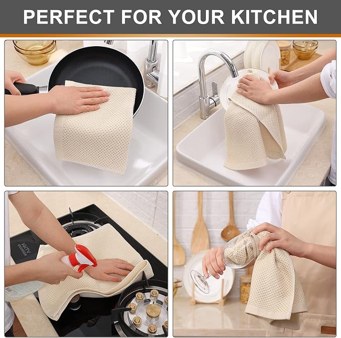 Kitinjoy 100% Cotton Waffle Weave Kitchen Hand Towels - Image 4