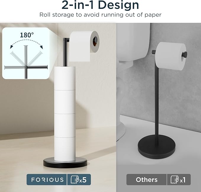 FORIOUS Toilet Paper Holder Stand, Modern Freestanding Tissue Roll Holder - Image 2