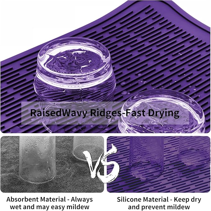 ZLR Silicone Dish Drying Mat for Kitchen Counter, Eco-Friendly Fast Dry Dish Mat - Image 2