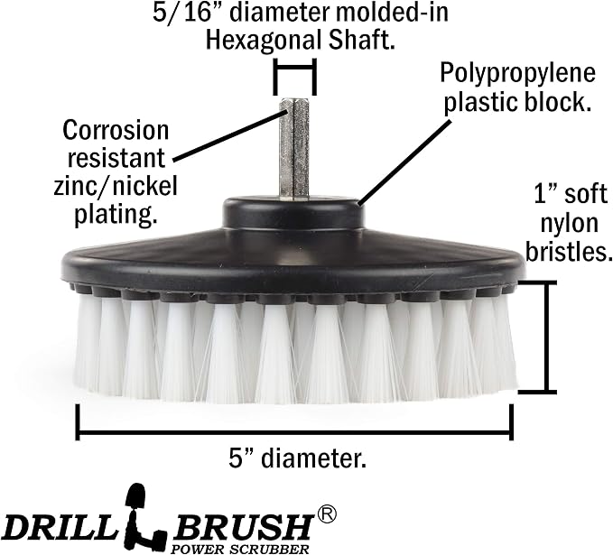 Drillbrush 5" Round Soft Bristle Scrub Brush Power Drill Attachment - Image 5