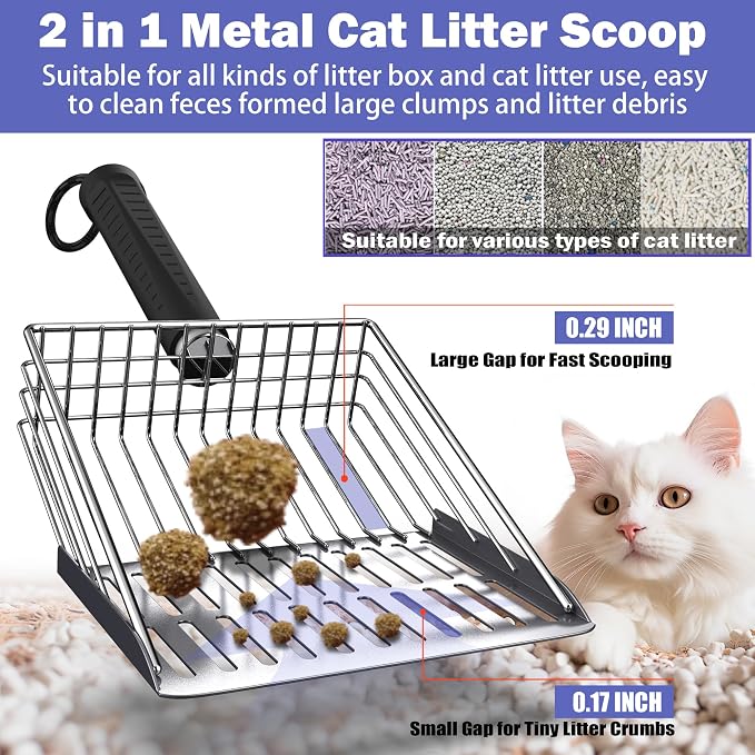 Cat Litter Scooper with Holder, Metal Litter Scoop Includes Portable Small - Image 3