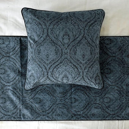 The HomeCentric King/Queen/Twin Gray Decorative Queen 74"x18" Bed Runner Without Pillow Cover, Damask, Victorian & Bead Embroidery Bed Scarf on Suede Fabric - Beatrice