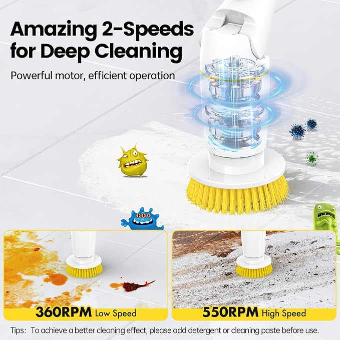 Electric Spin Scrubber, Cordless Cleaning Brush Shower Scrubber Up to 550 RPM - Image 7