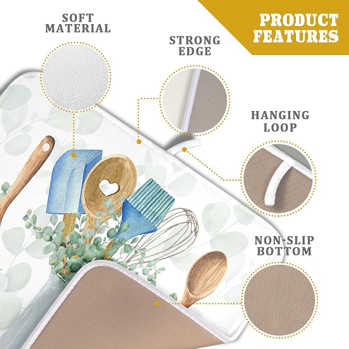 Sage Green Dish Drying Mat for Kitchen Counter, Cooking Supplies Reversible - Image 4